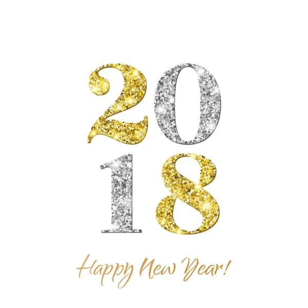 2018 szczęśliwego nowego roku z złoty i srebrny brokat efekt tekstury — Wektor stockowy