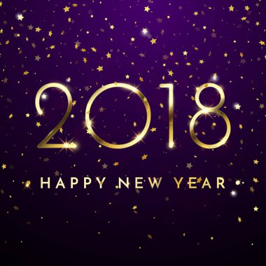 Altın glitter 2018 Happy New Year metin siyah parlak zemin üzerine