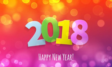 Altın glitter 2018 Happy New Year metni siyah parlak desen konfeti arka plan