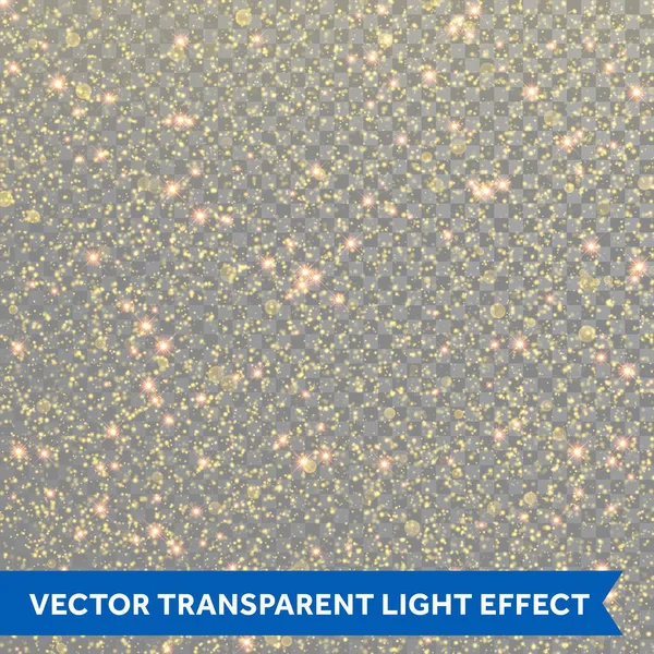 Gouden partciles glitter of vector fonkelende sterren licht op transparante achtergrond — Stockvector