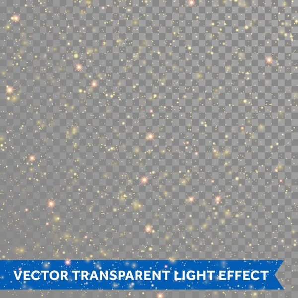 Partciles de oro brillo o vector estrellas brillantes luz sobre fondo transparente — Archivo Imágenes Vectoriales