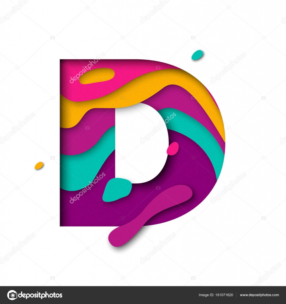 Paper cut letter D. Realistic 3D multi layers papercut isolated white ...