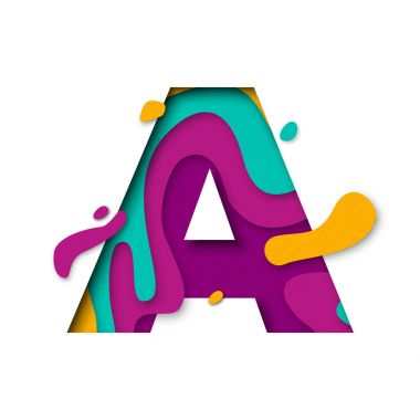 Kağıt mektup A. gerçekçi 3d çoklu katmanlar izole papercut beyaz arka plan kes.