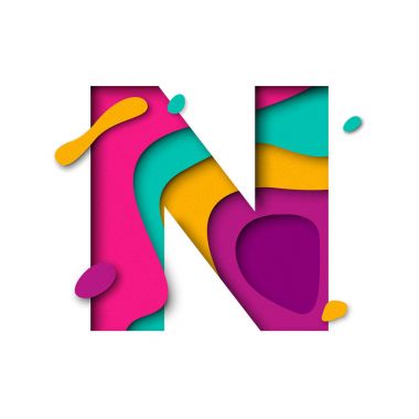 Kağıt mektup N. gerçekçi 3d çoklu katmanlar izole papercut beyaz arka plan kes.