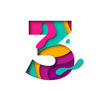 Kağıt sayısı üç 3 mektup kes. Gerçekçi 3d çoklu katmanlar papercut etkisi