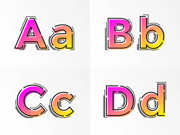 Alfabeto conjunto letras A, B, C, D vector fuente gradiente color línea — Archivo Imágenes Vectoriales