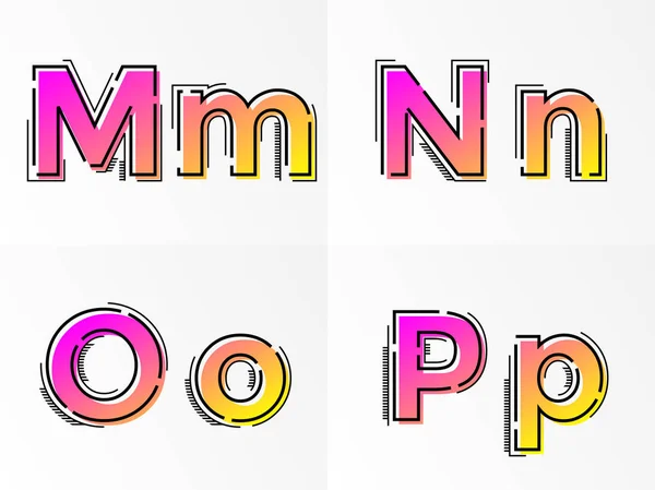 Alfabeto set lettere M, N, O, P linea di colore gradiente carattere vettoriale — Vettoriale Stock