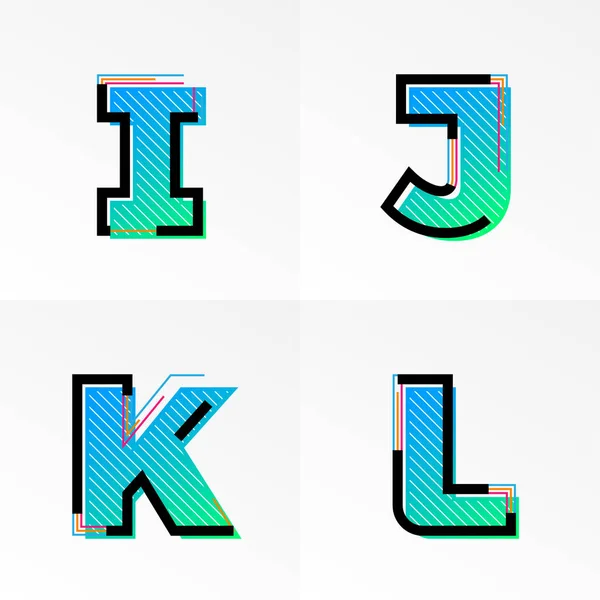 Fuente alfabeto conjunto letras I, J, K, L vector gradiente color memphis — Archivo Imágenes Vectoriales