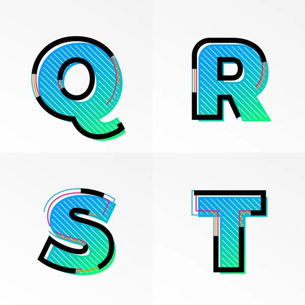 Letras del alfabeto de fuente Q, R, S, T vector gradiente color memphis — Vector de stock