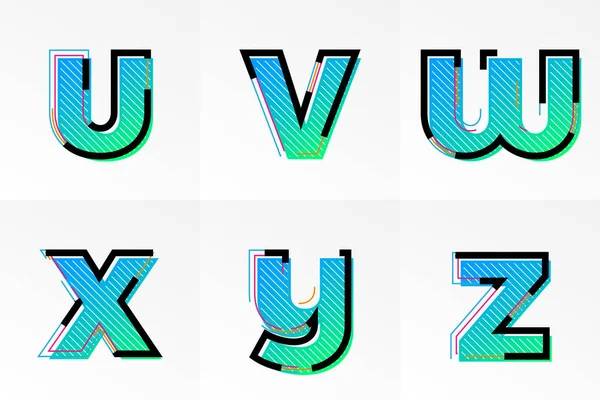 Lettres de police U, V, W, X, Y, Z vector gradient color memphis — Image vectorielle