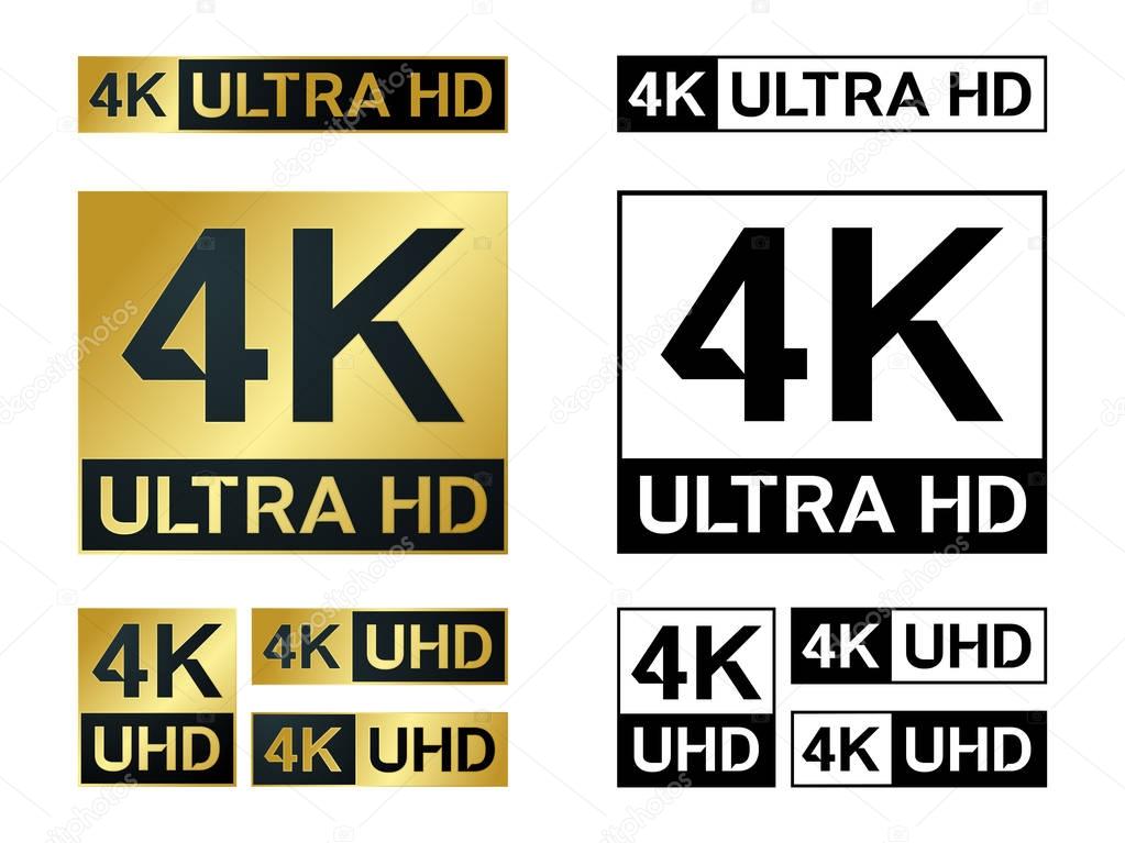 4k Ultra Hd icon. Vector 4K UHD TV symbol of High Definition monitor display resolution standard.