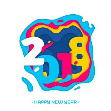 2018 mutlu yeni yıl tebrik kartı kar taneleri vektör kağıt metin oyma arka plan