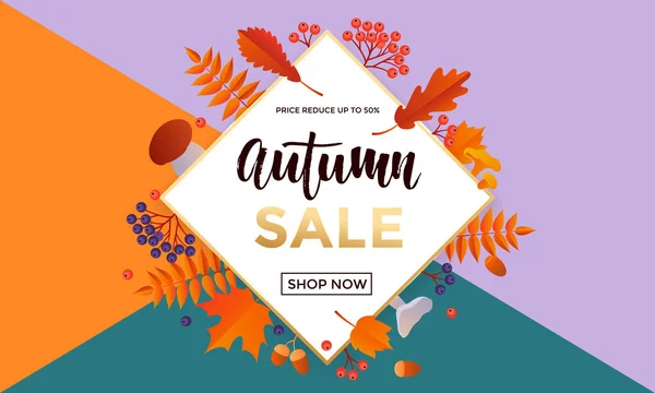 Automne vente shopping discount vecteur affiche automne feuille d'érable web bannière — Image vectorielle
