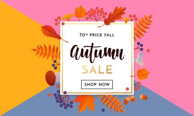 Sonbahar Satılık alışveriş indirim vektör poster Sonbaharda akçaağaç yaprağı web afiş