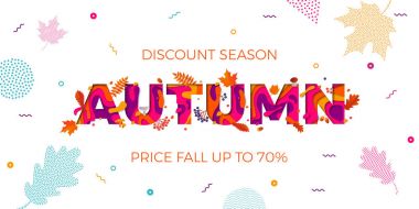 Sonbahar Satılık alışveriş indirim vektör poster Sonbaharda akçaağaç yaprağı web afiş