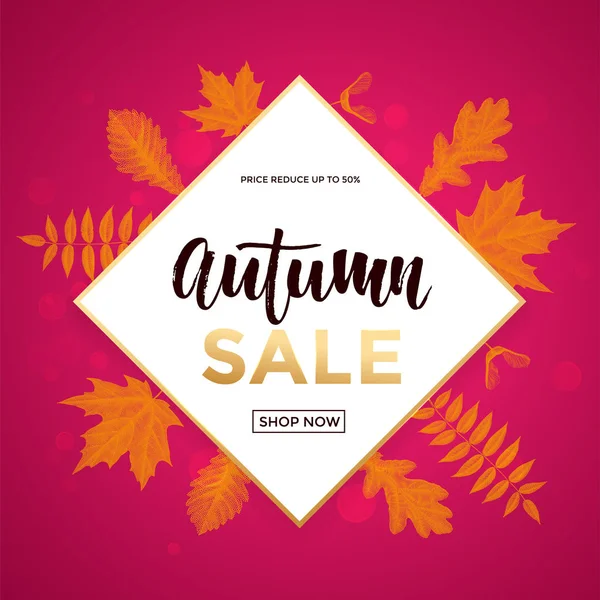 Höstens försäljning shopping rabatt vektor affisch falla maple leaf gold web banner — Stock vektor