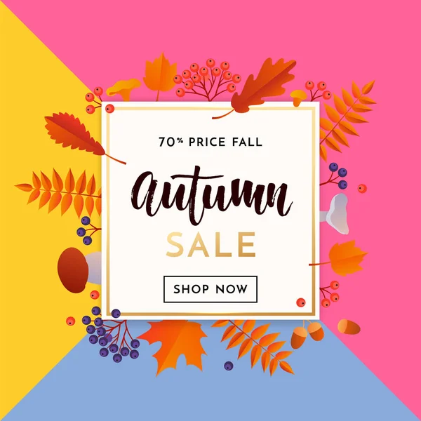 Autumn sale shopping discount vector poster fall maple leaf gold web banner — Stock Vector