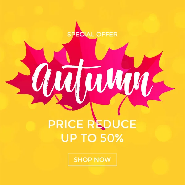 Automne vente shopping discount vecteur affiche automne feuille d'érable web bannière — Image vectorielle