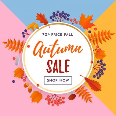 Sonbahar Satılık alışveriş indirim vektör poster Sonbaharda akçaağaç yaprağı web afiş
