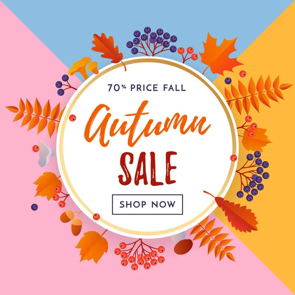 Automne vente shopping discount vecteur affiche automne feuille d'érable web bannière — Image vectorielle