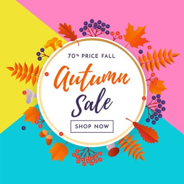 Sonbahar Satılık alışveriş indirim vektör poster Sonbaharda akçaağaç yaprağı altın web afiş