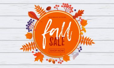 Sonbahar alışveriş için Güz satış afiş afiş vektör yaprak desen arka plan