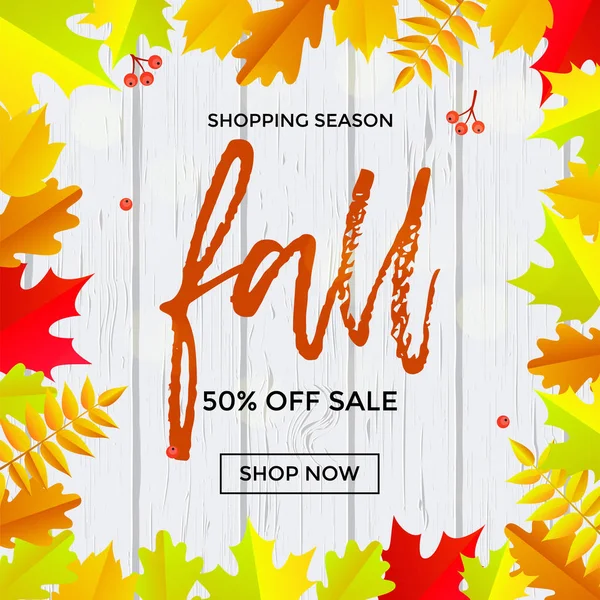 Autumn fall sale banner shopping discount vector poster maple leaf — Stock Vector