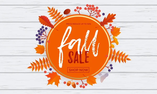 Venta de otoño cartel banner vector hoja patrón fondo para las compras de otoño — Archivo Imágenes Vectoriales