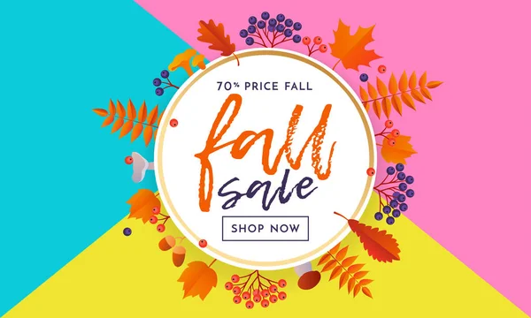 Otoño oro venta cartel de texto para septiembre compras promo tienda otoñal descuento — Vector de stock