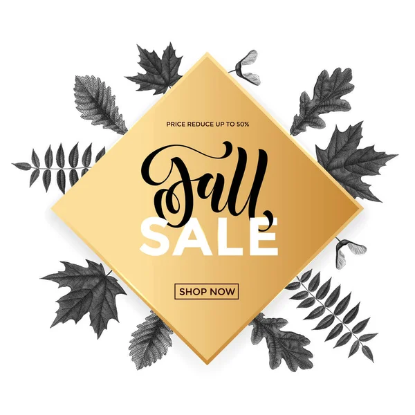 Automne or vente texte affiche pour Septembre shopping promo autumnal shop discount — Image vectorielle