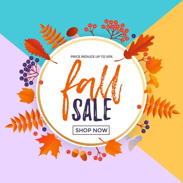 Autumn fall sale maple leaf poster autumnal shopping promo discount banner online store — Stock Vector