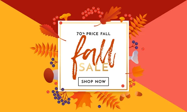 Autumn gold sale text poster for September shopping promo autumnal shop discount — Stock Vector