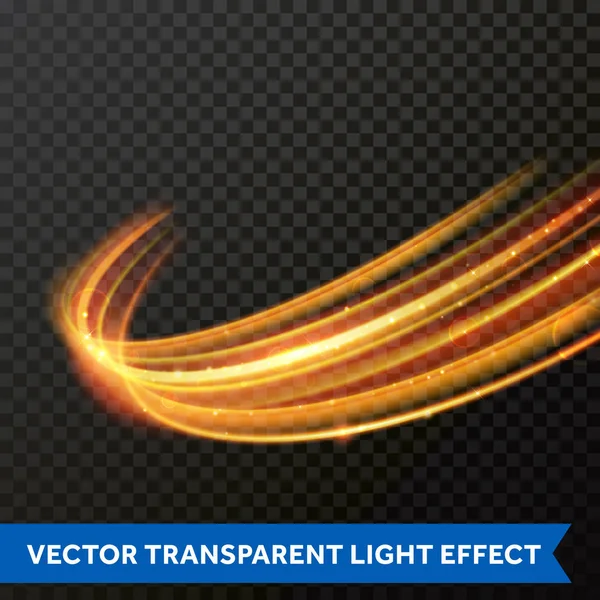 Vektor Lichteffekt der Linie Goldwirbel. Glühendes Licht Feuerfackel Spur — Stockvektor
