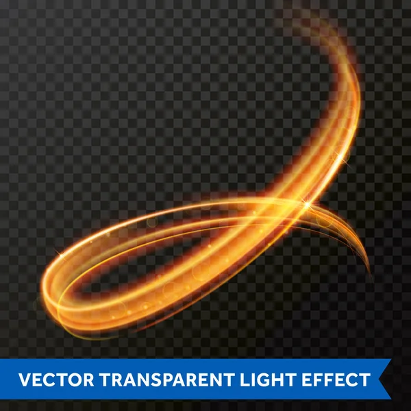 Effekt ljus linje guld virvel. Vector glitter ljus eld flare cirkel spår — Stock vektor