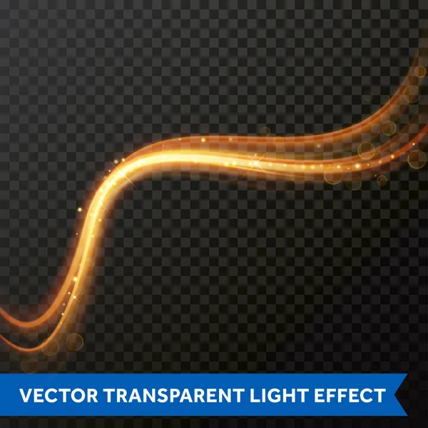 Effekt ljus linje guld virvel. Vector glitter ljus eld flare spår — Stock vektor