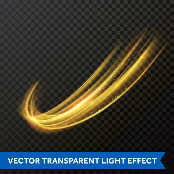 Effekt ljus linje guld virvel. Vector glitter ljus eld flare spår — Stock vektor
