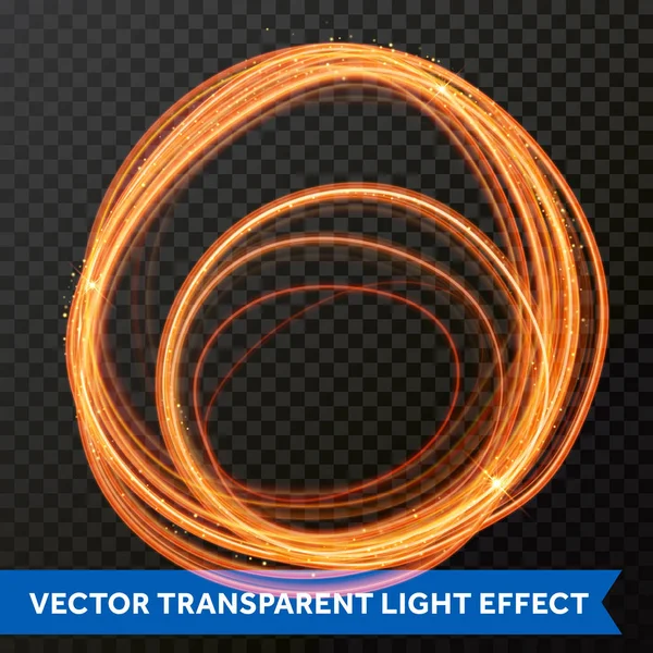 Efecto de luz vectorial de la línea de círculo remolino de oro. Luminoso resplandor de fuego . — Archivo Imágenes Vectoriales