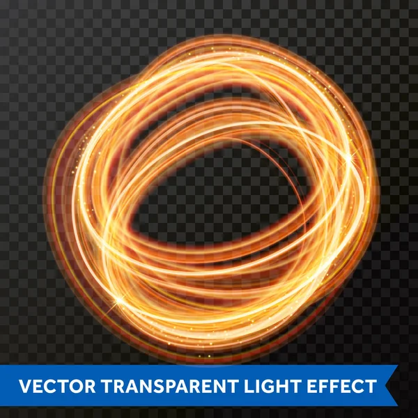 Lichtlijn gouden swirl effect. Vector glitter cirkel licht fire flare trace — Stockvector