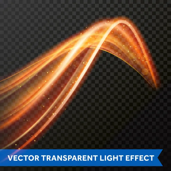 Lichtlijn gouden swirl effect. Vector glitter licht fire flare trace — Stockvector