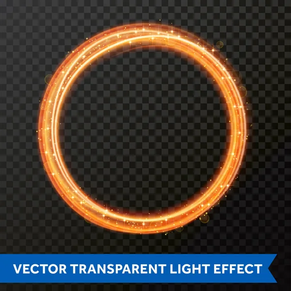 Lichtlijn gouden swirl effect. Vector glitter cirkel licht fire flare trace — Stockvector