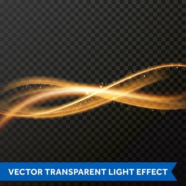 Lichtlijn gouden swirl effect. Vector glitter licht fire flare trace — Stockvector