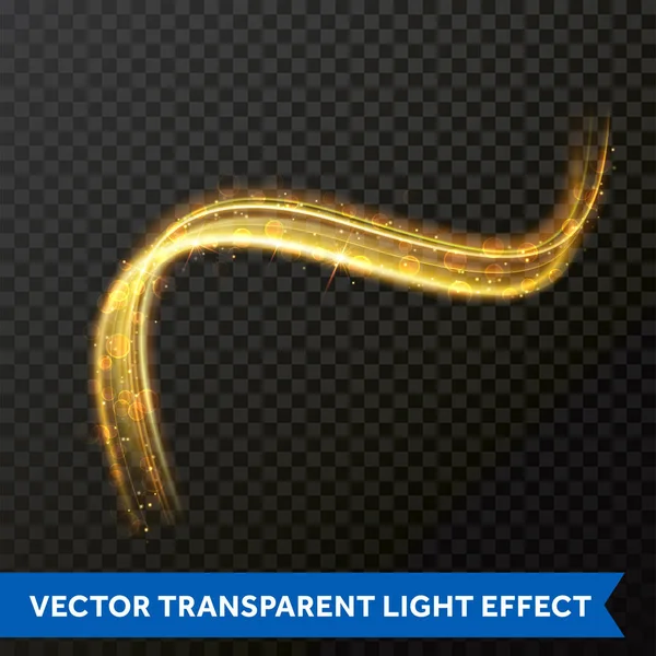 Lichtlijn gouden swirl effect. Vector glitter licht fire flare trace — Stockvector
