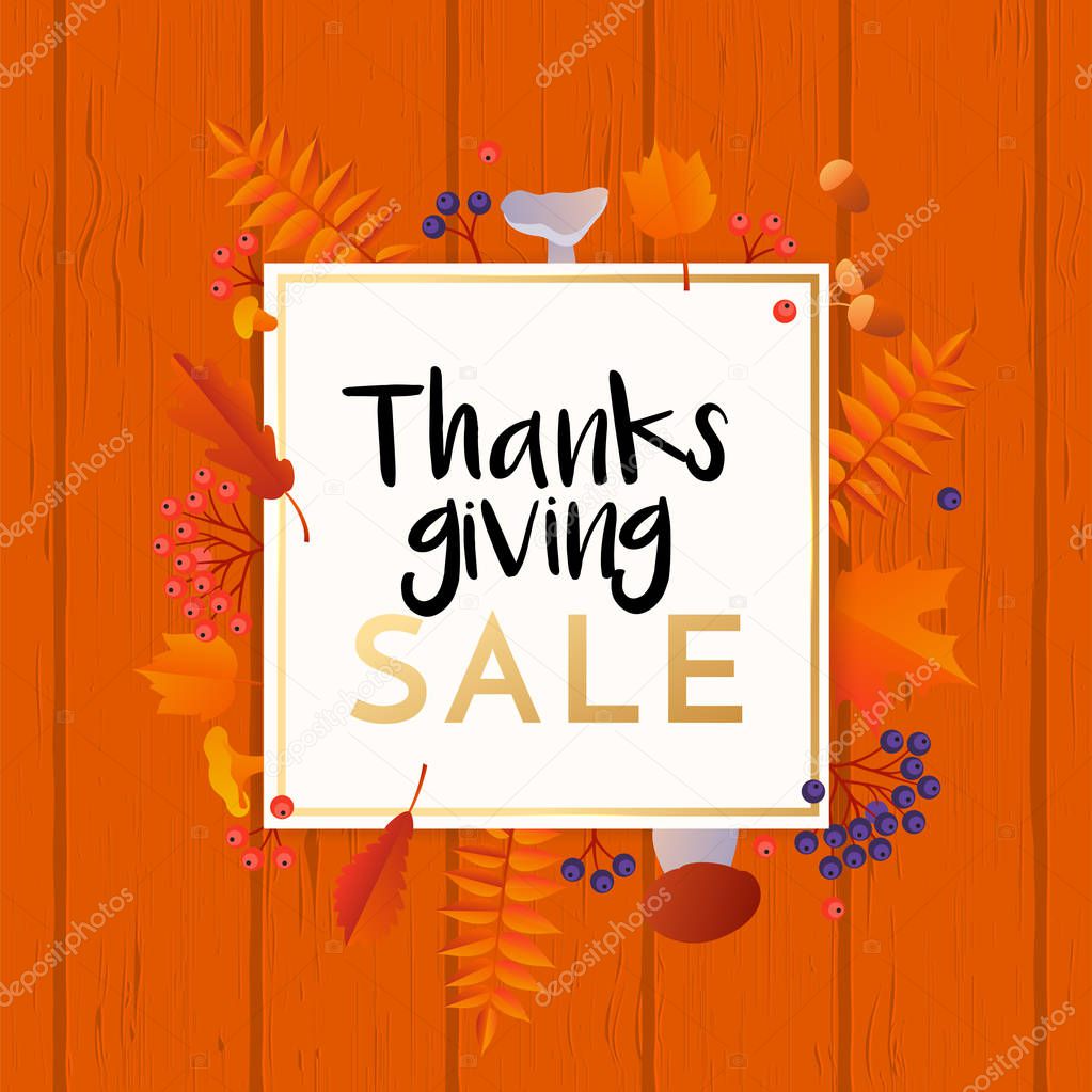 Thanksgiving autumn fall sale maple leaf poster autumnal shopping vector promo banner