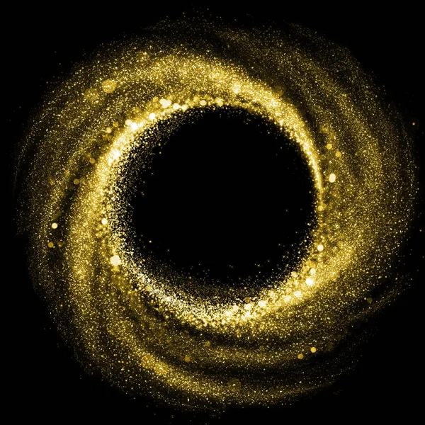 Efecto remolino de partículas de oro. Signo de giro de círculo de brillo dorado — Foto de Stock
