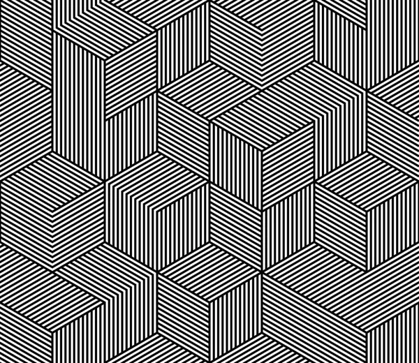 无缝矢量花纹纹理与抽象六角网格 3d 多维数据集结构. — 图库矢量图片