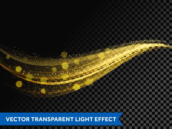 Φως χρυσό εφέ φωτός γκλίτερ κύμα γραμμή με αφρώδη σωματίδια — Διανυσματικό Αρχείο