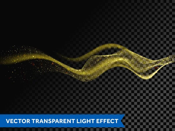 Lichtlijn gouden swirl effect. Vector glitter licht fire flare trace — Stockvector