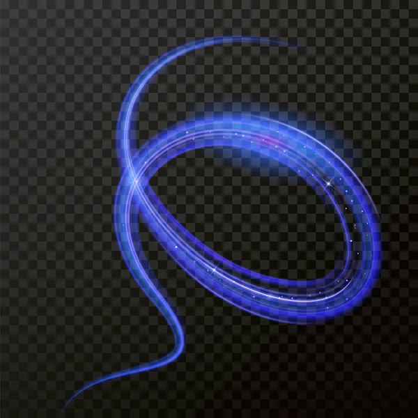 Lichtlijn neon blue swirl effect. Vector glitter cirkel licht fire flare trace — Stockvector