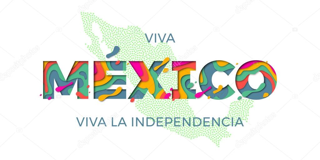 Viva Mexico lettering Independence day Mexican vector national symbol flag map color
