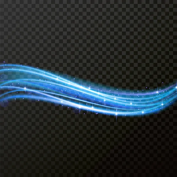 Ефект світлової лінії блакитної неонової хвилі. Векторний глюк світло вогню спалах слідує — стоковий вектор